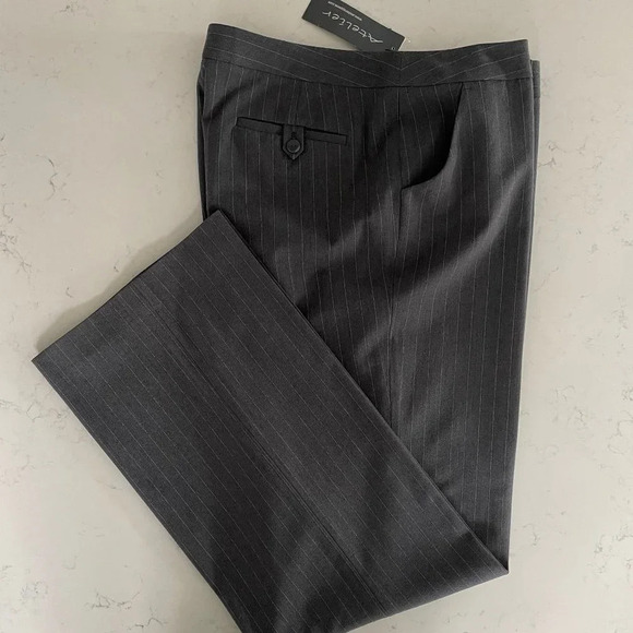 Atelier Straight Leg Poly Blend Washable Striped Pants Grey + White Sz 14 NWT - Picture 12 of 12